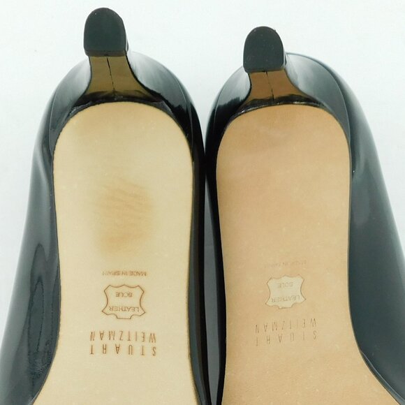 Unworn STUART WEITZMAN Black Patent Leather Peep Toe SW Logo Heel Pumps 8.5 - Picture 9 of 9